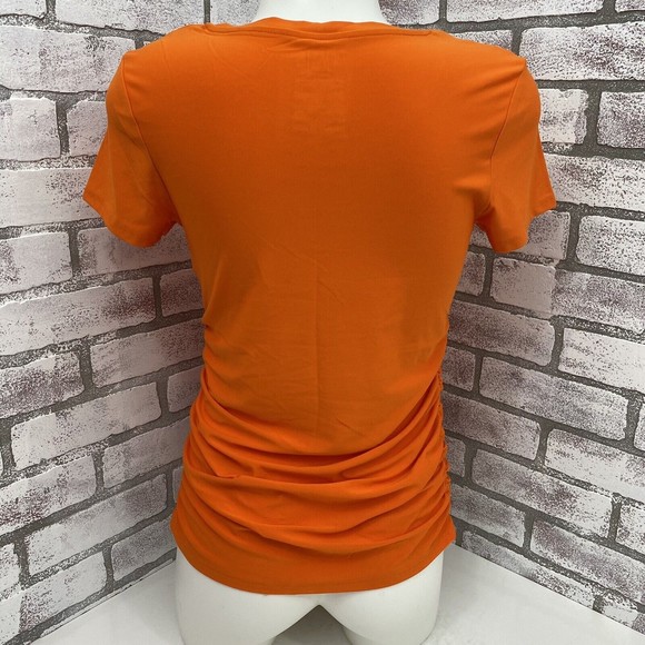 Time and Tru Maternity Top Size XL Pumpkin Short Sleeve Ruched Stretch - Picture 9 of 12